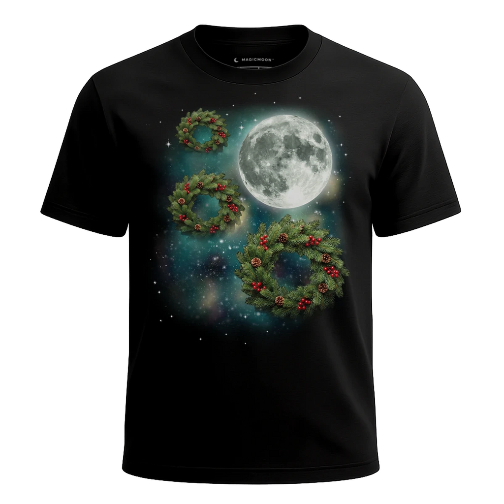 MagicMoon Three Christmas Wreath Moon - Christmas Gift Shirt, White Elephant Gift, Novelty T-Shirt