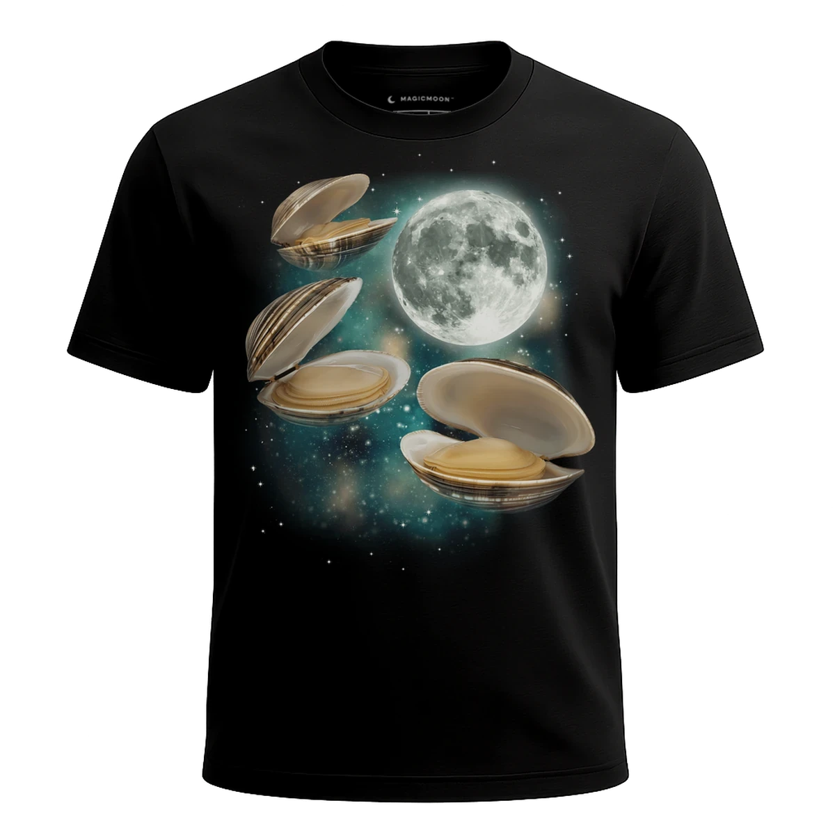 MagicMoon Three Clam Moon - Funny Animal Shirt, White Elephant Gift, Novelty T-Shirt