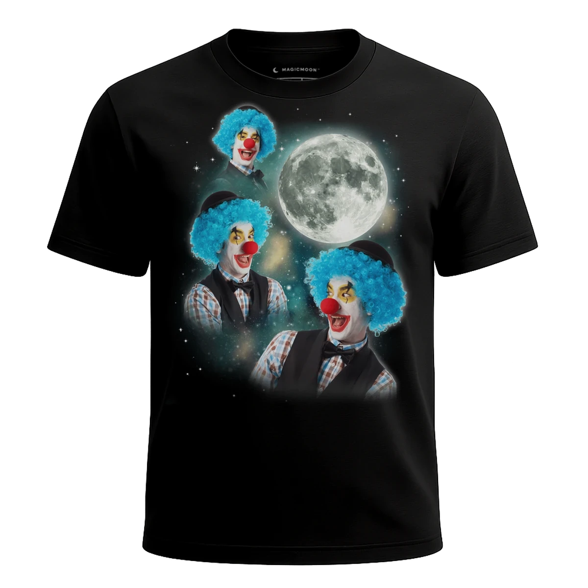 MagicMoon Three Clown Moon - Halloween Costume Shirt, White Elephant Gift, Novelty T-Shirt