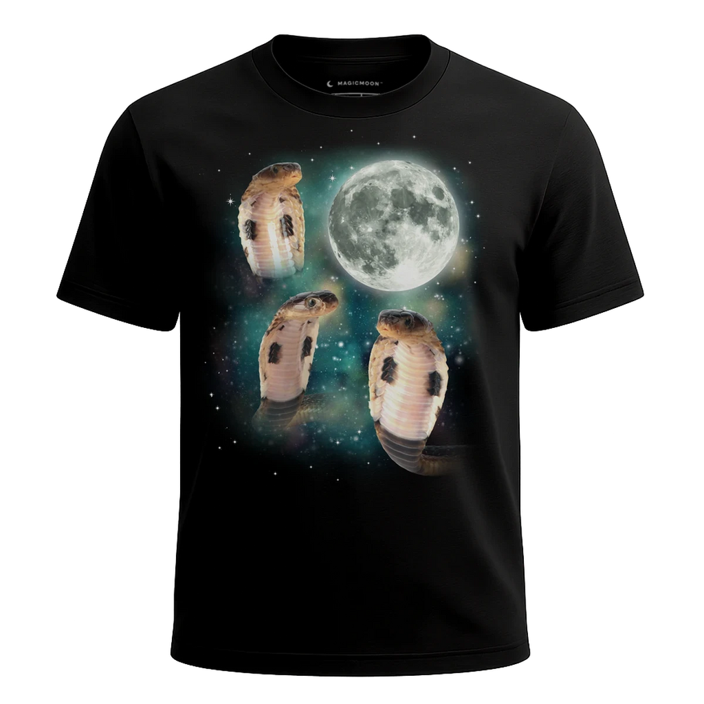MagicMoon Three Cobras Moon - Funny Animal Shirt, White Elephant Gift, Novelty T-Shirt