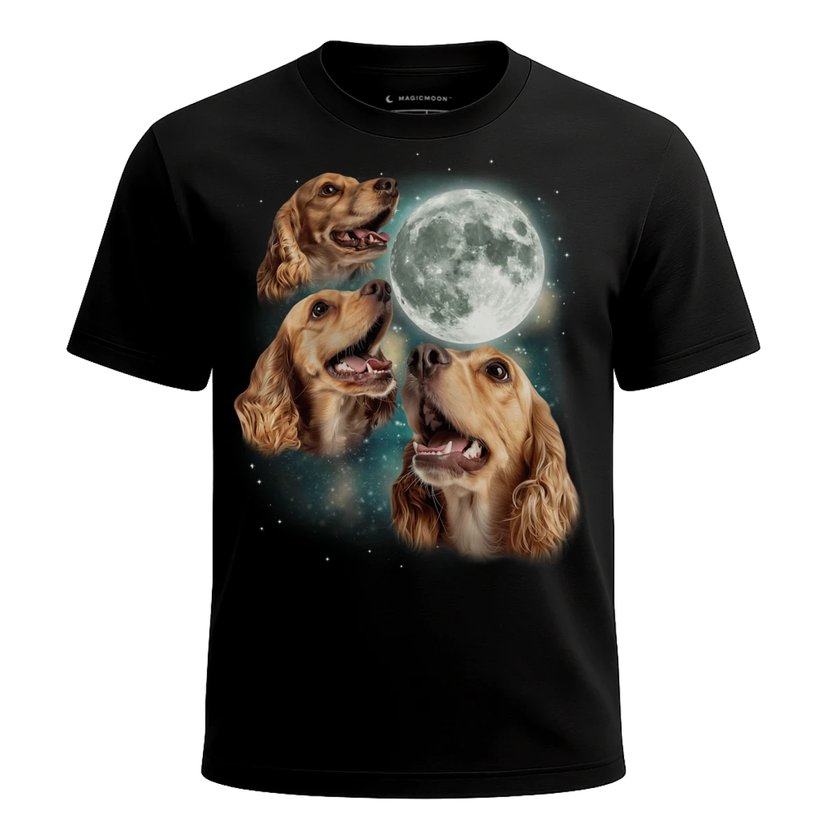 MagicMoon Three Cocker Spaniel Moon - Funny Animal Shirt, White Elephant Gift, Novelty T-Shirt