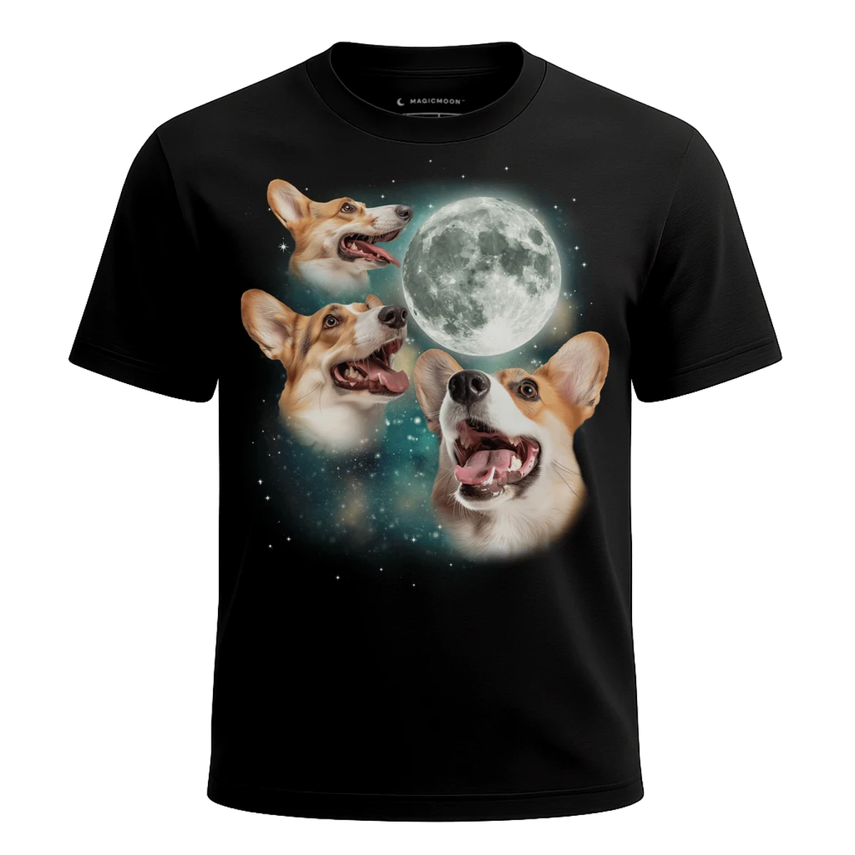 MagicMoon Three Corgi Moon - Funny Animal Shirt, White Elephant Gift, Novelty T-Shirt