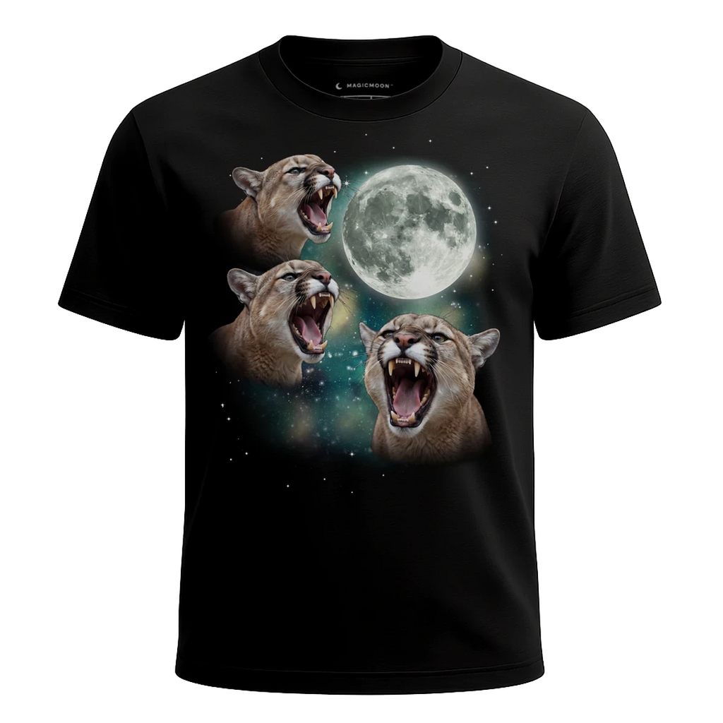 MagicMoon Three Cougar Moon - Funny Animal Shirt, White Elephant Gift, Novelty T-Shirt
