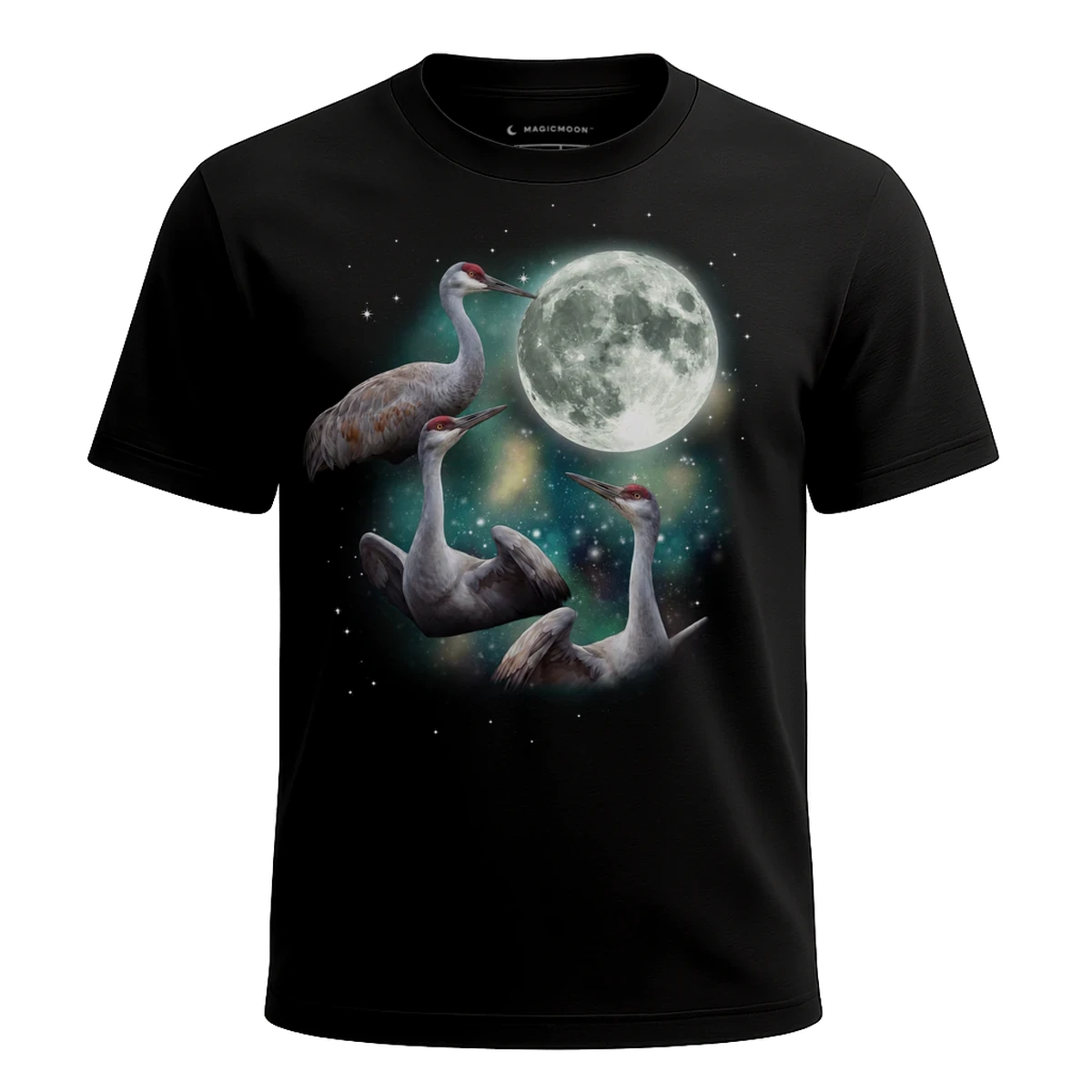 MagicMoon Three Crane Moon - Funny Animal Shirt, White Elephant Gift, Novelty T-Shirt