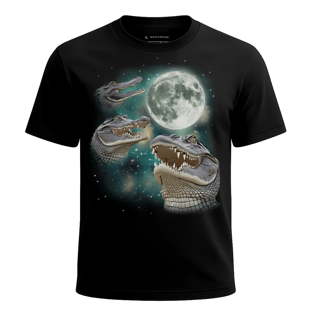 MagicMoon Three Crocodile Moon - Funny Animal Shirt, White Elephant Gift, Novelty T-Shirt