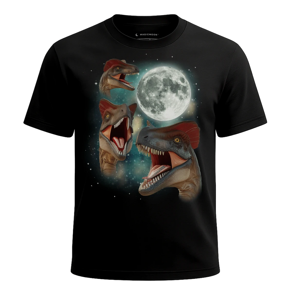 MagicMoon Three Dilophosaurus Moon - Funny Novelty Shirt, White Elephant Gift, Novelty T-Shirt