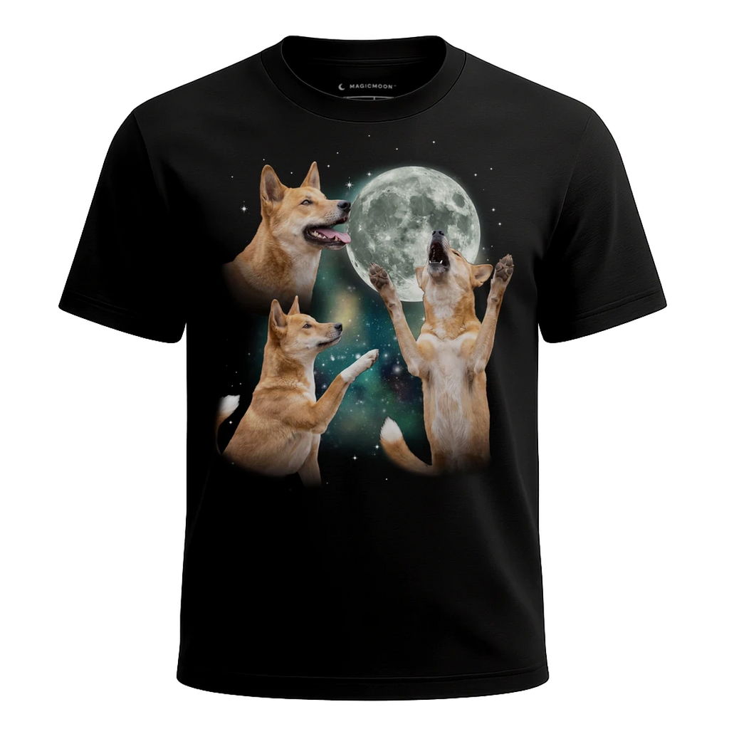 MagicMoon Three Dingo Moon - Funny Animal Shirt, White Elephant Gift, Novelty T-Shirt