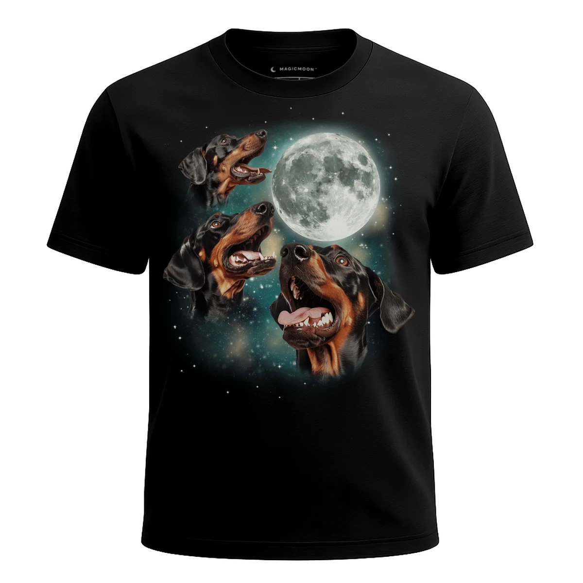 MagicMoon Three Doberman Pinscher Moon - Funny Animal Shirt, White Elephant Gift, Novelty T-Shirt