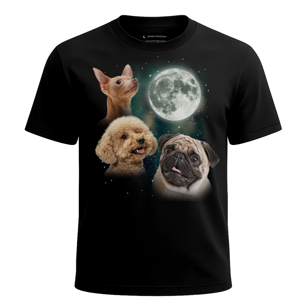 MagicMoon Three Dog Moon - Funny Animal Shirt, White Elephant Gift, Novelty T-Shirt