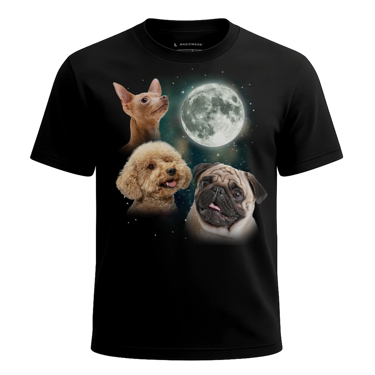 MagicMoon Three Dog Moon - Funny Animal Shirt, White Elephant Gift, Novelty T-Shirt
