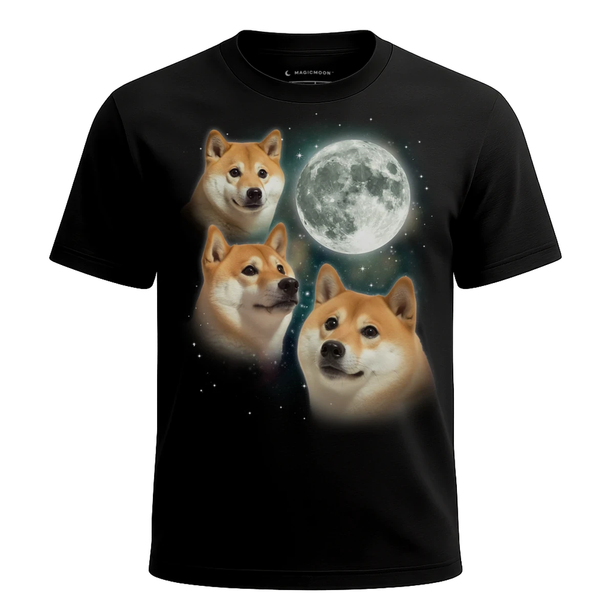 MagicMoon Three Doge Moon - Funny Animal Shirt, White Elephant Gift, Novelty T-Shirt