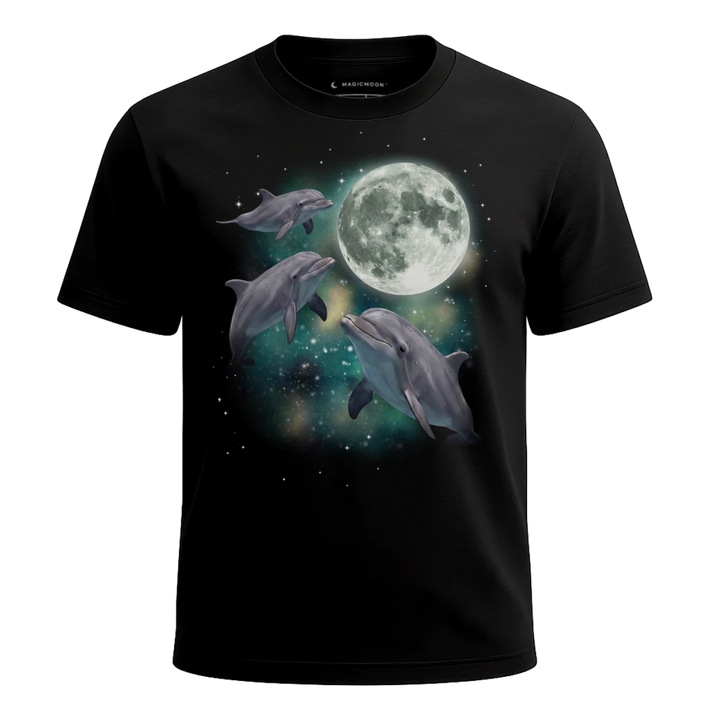 MagicMoon Three Dolphin Moon - Funny Animal Shirt, White Elephant Gift, Novelty T-Shirt