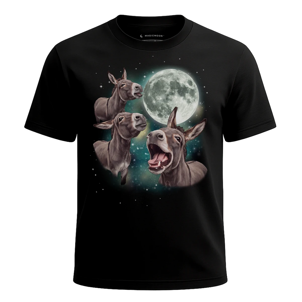 MagicMoon Three Donkey Moon - Funny Animal Shirt, White Elephant Gift, Novelty T-Shirt
