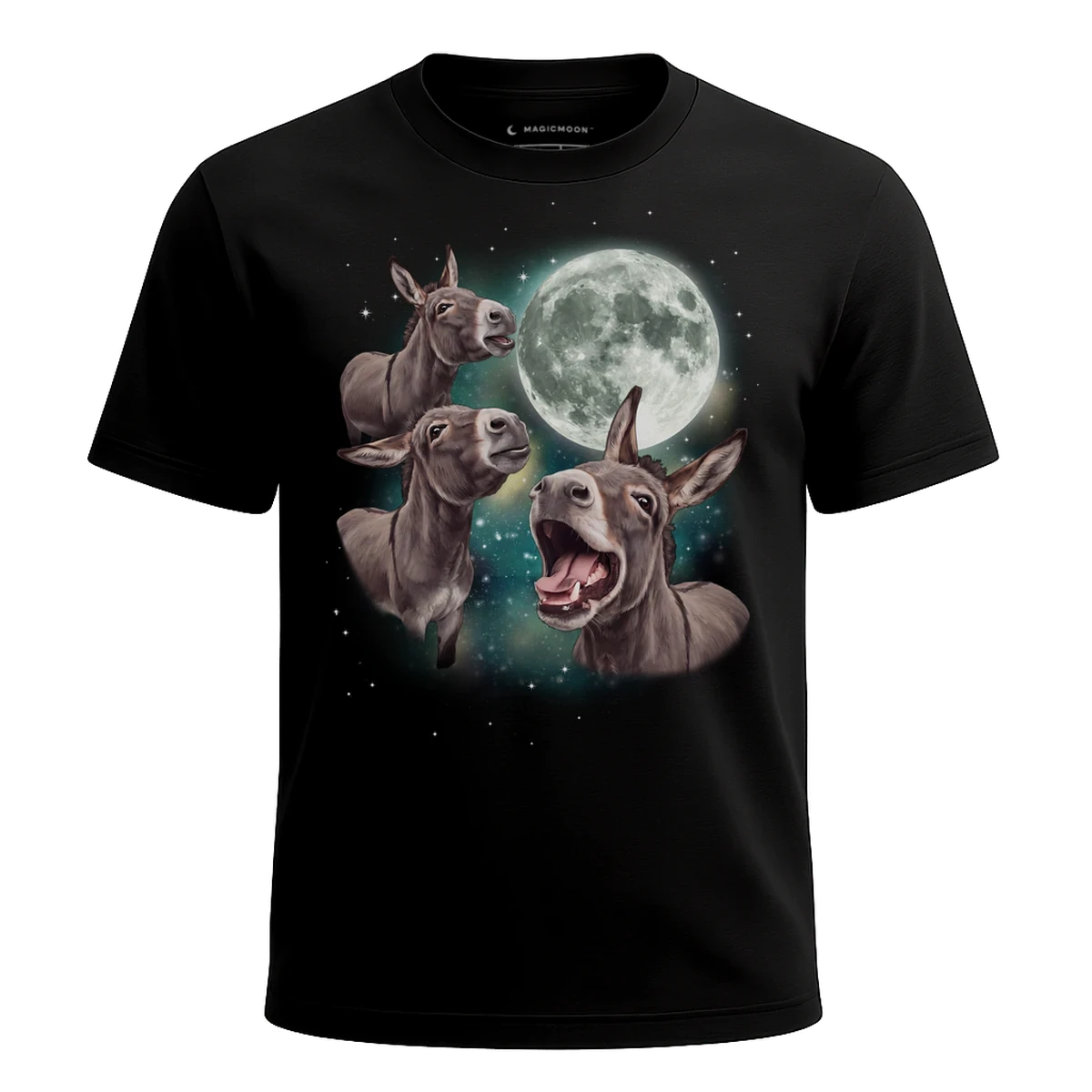 MagicMoon Three Donkey Moon - Funny Animal Shirt, White Elephant Gift, Novelty T-Shirt