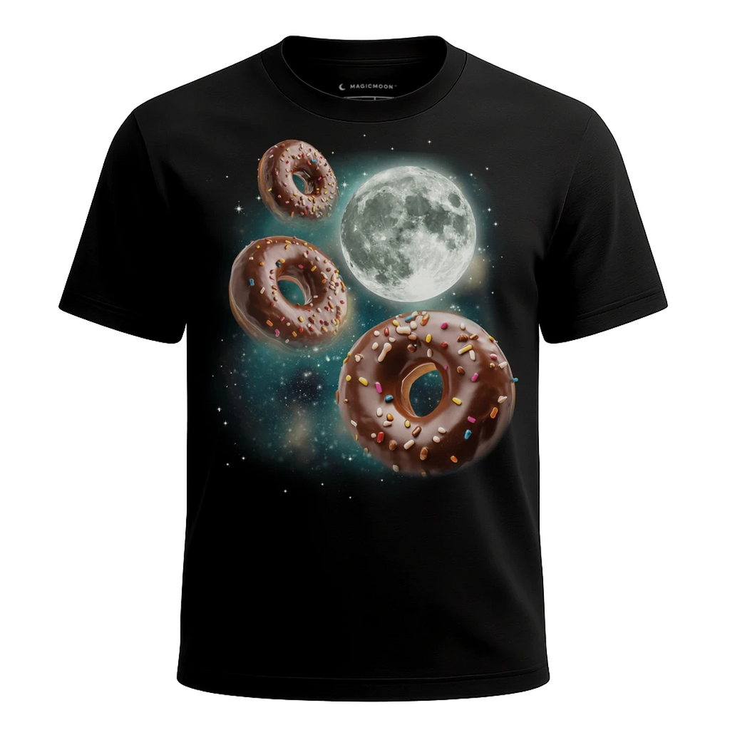 MagicMoon Three Donut Moon - Funny Food Shirt, White Elephant Gift, Novelty T-Shirt