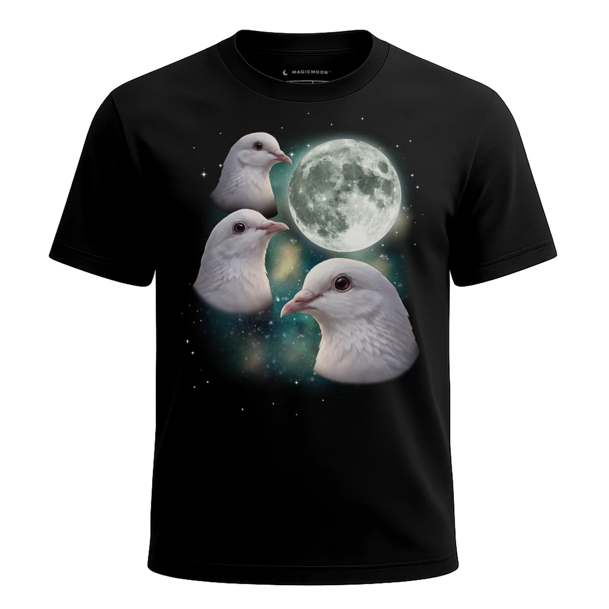 MagicMoon Three Dove Moon - Funny Animal Shirt, White Elephant Gift, Novelty T-Shirt
