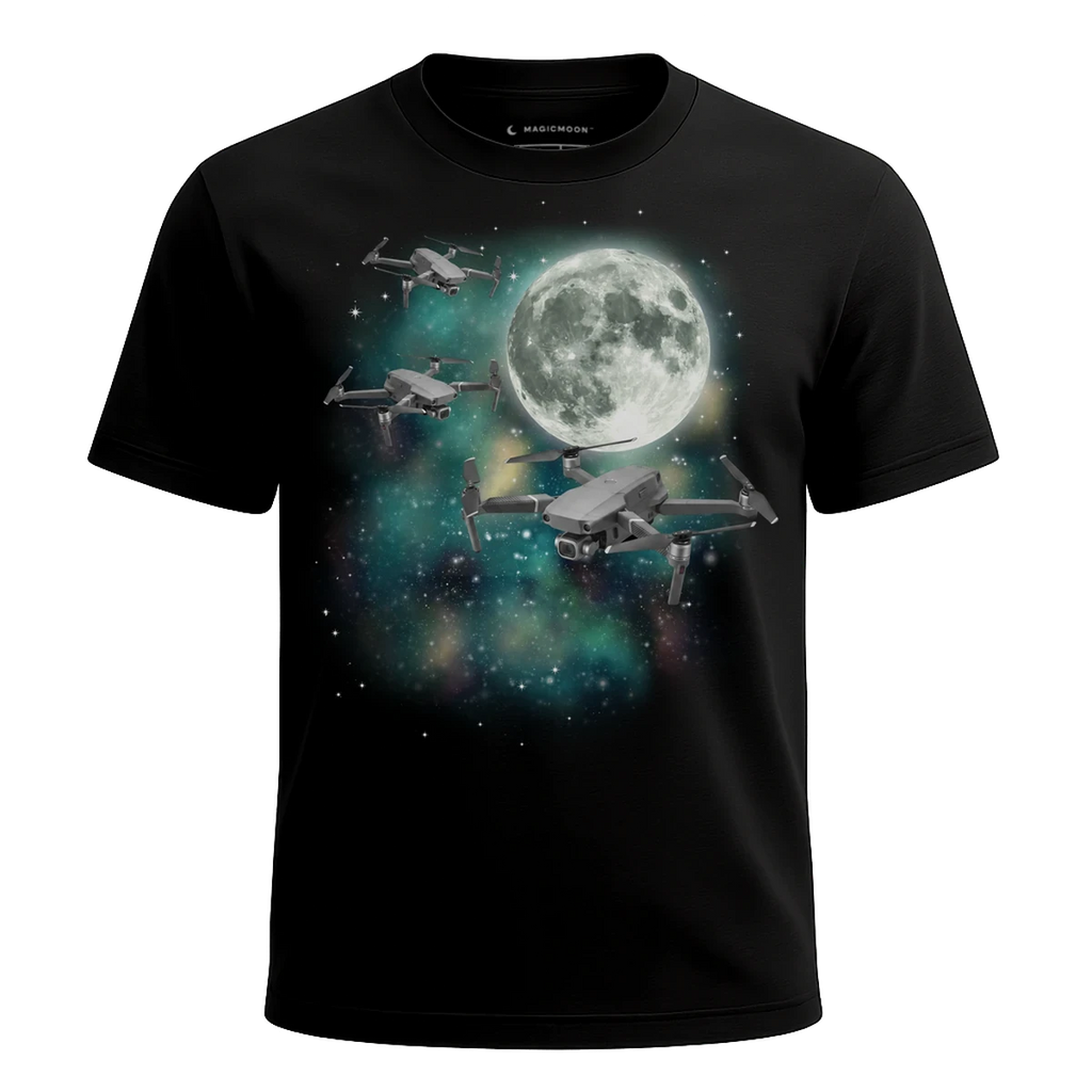 MagicMoon Three Drone Moon - Funny Novelty Shirt, White Elephant Gift, Novelty T-Shirt