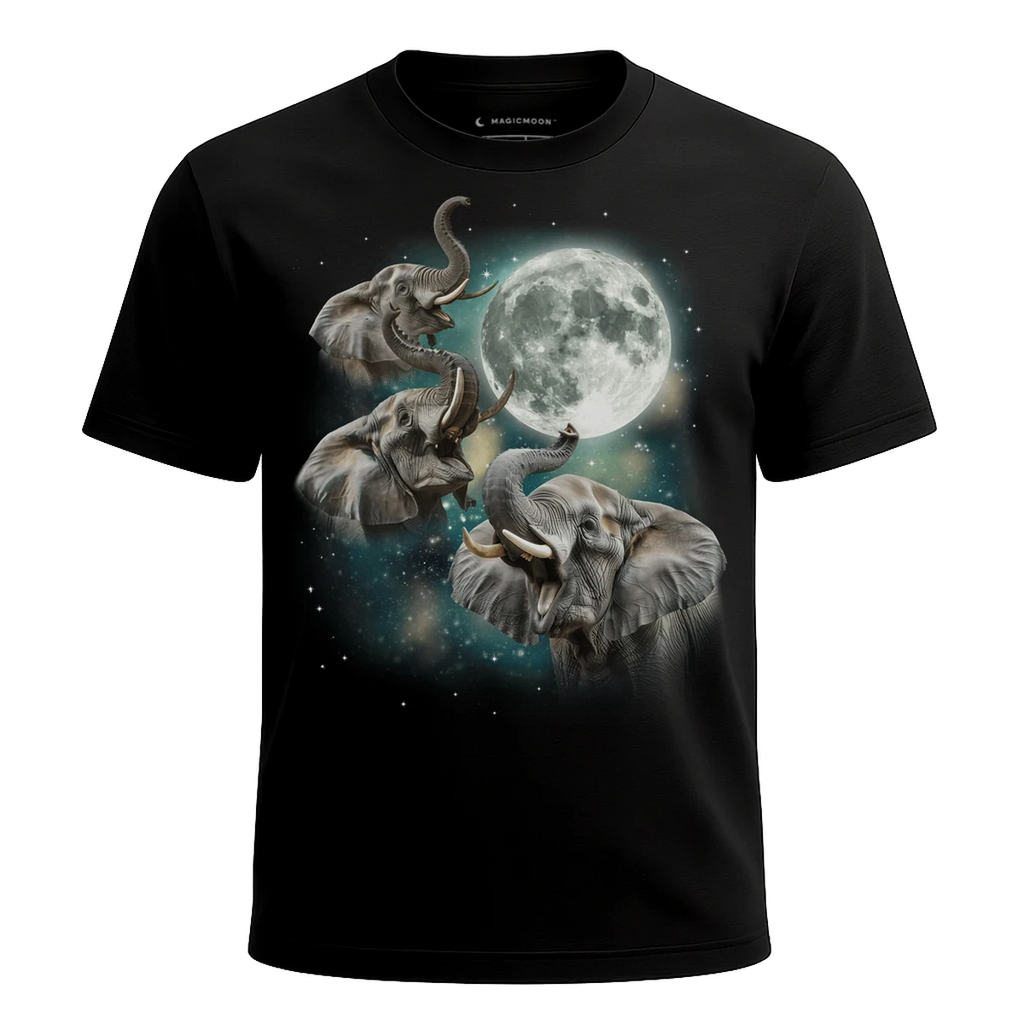 MagicMoon Three Elephant Moon - Funny Animal Shirt, White Elephant Gift, Novelty T-Shirt