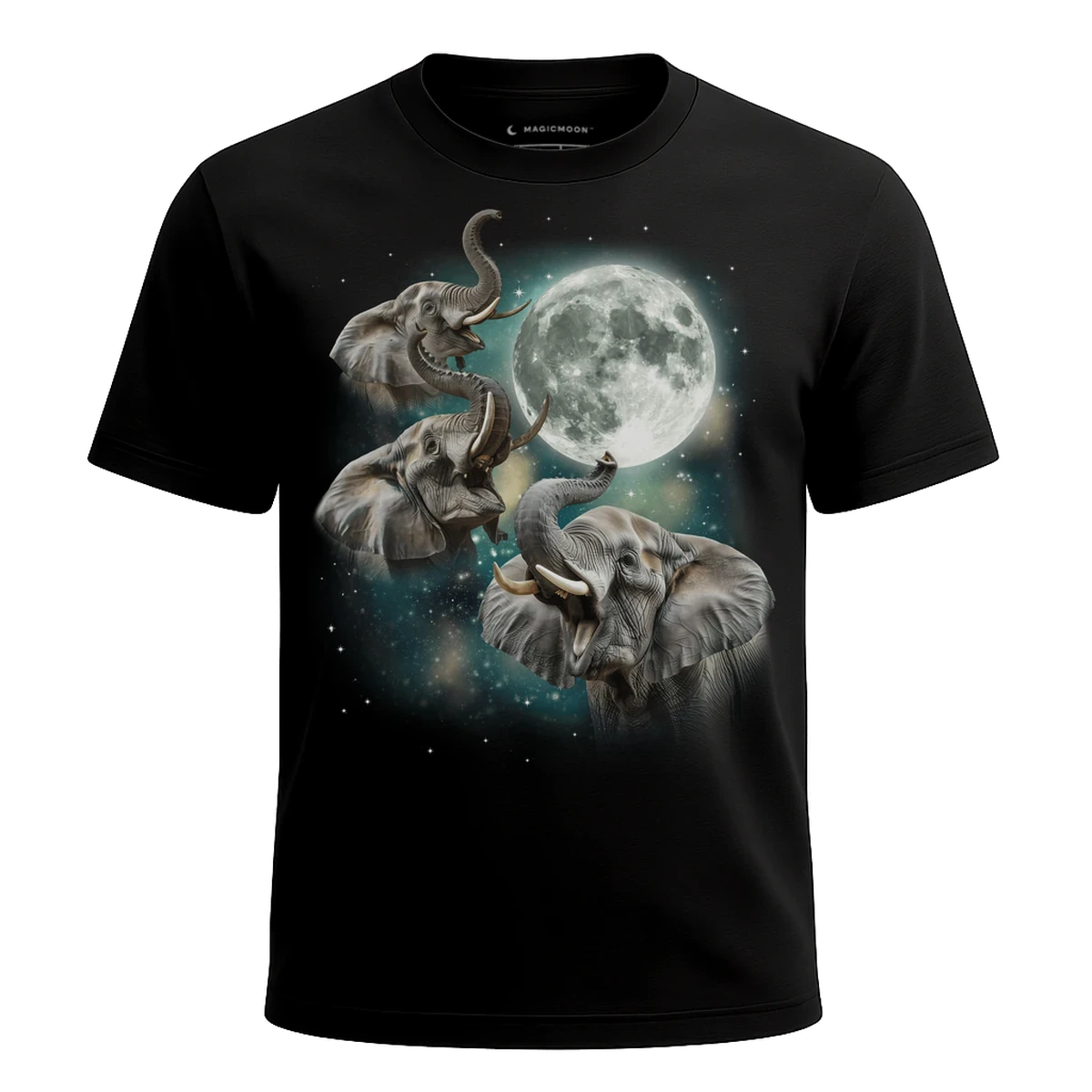 MagicMoon Three Elephant Moon - Funny Animal Shirt, White Elephant Gift, Novelty T-Shirt