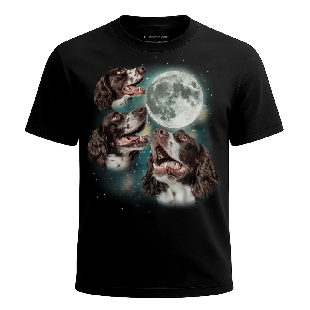 MagicMoon Three English Springer Spaniel Moon - Funny Animal Shirt, White Elephant Gift, Novelty T-Shirt