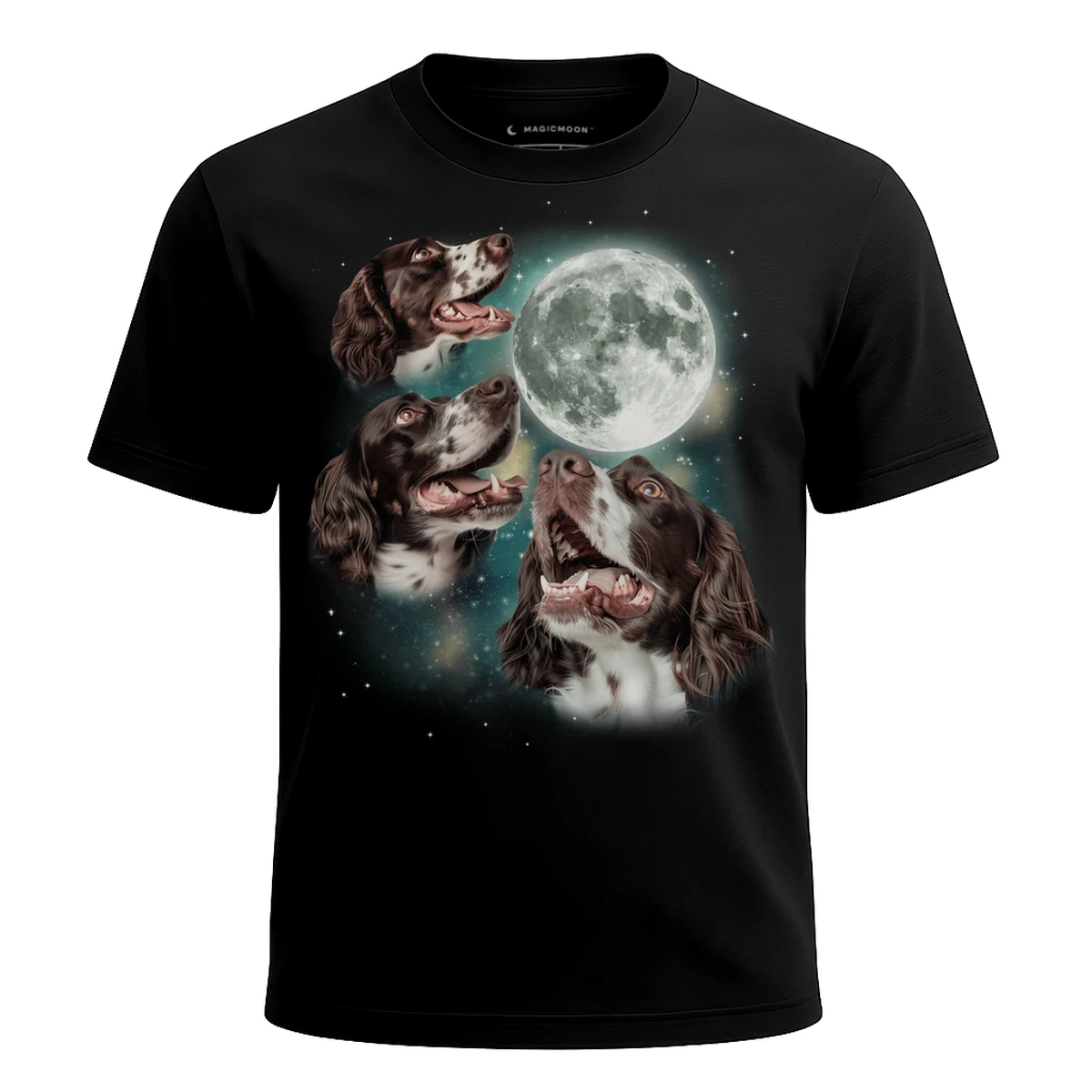 MagicMoon Three English Springer Spaniel Moon - Funny Animal Shirt, White Elephant Gift, Novelty T-Shirt