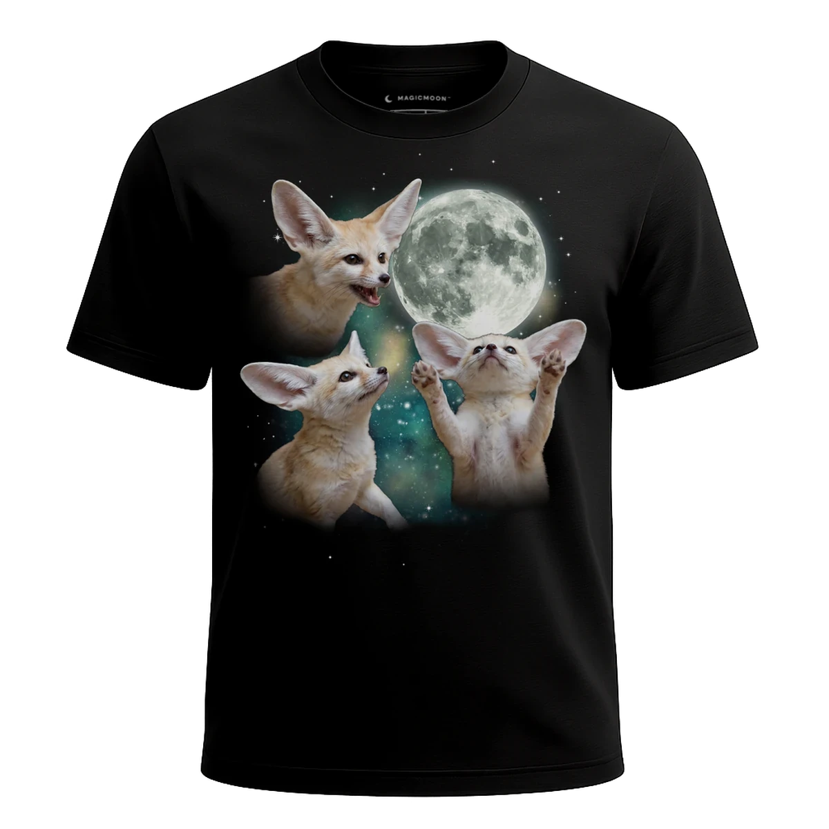 MagicMoon Three Fennec Fox Moon - Funny Animal Shirt, White Elephant Gift, Novelty T-Shirt