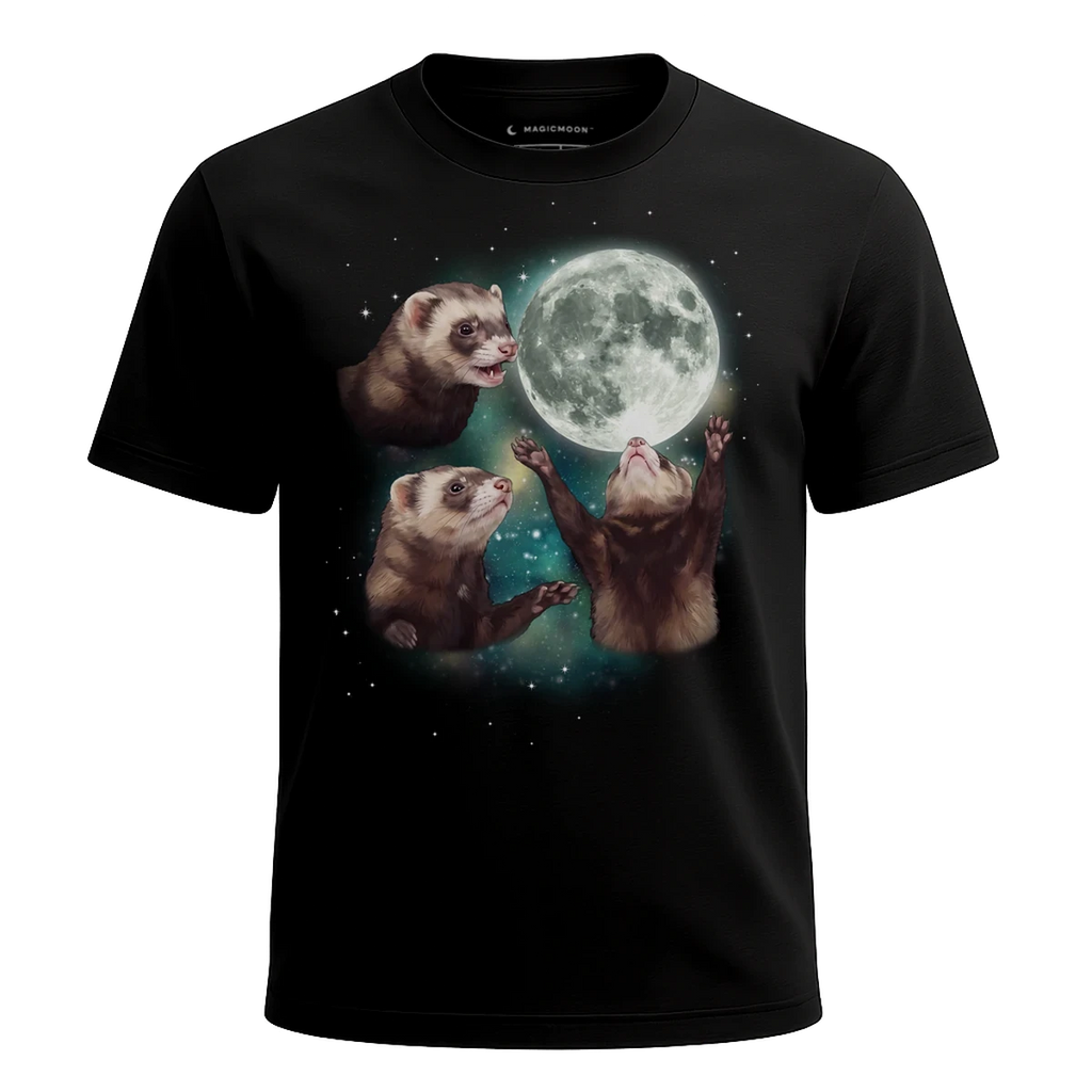 MagicMoon Three Ferret Moon - Funny Animal Shirt, White Elephant Gift, Novelty T-Shirt