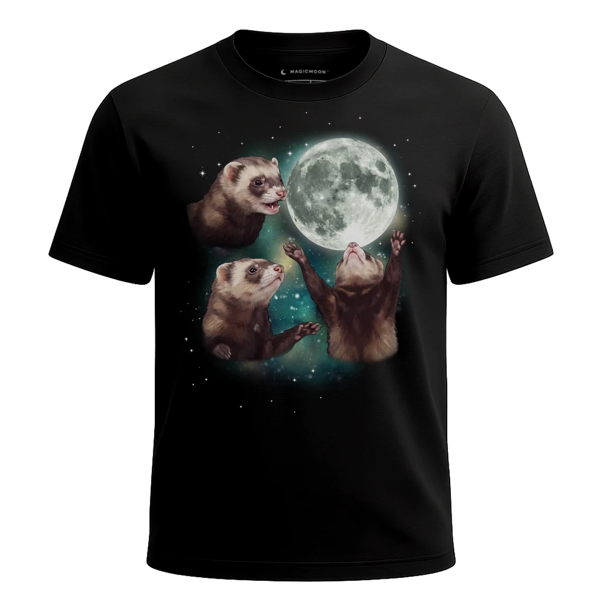 MagicMoon Three Ferret Moon - Funny Animal Shirt, White Elephant Gift, Novelty T-Shirt