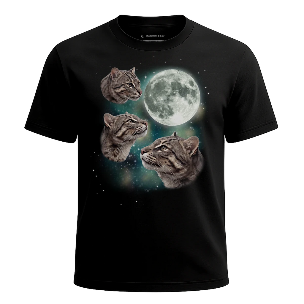 MagicMoon Three Fishing Cat Moon - Funny Animal Shirt, White Elephant Gift, Novelty T-Shirt