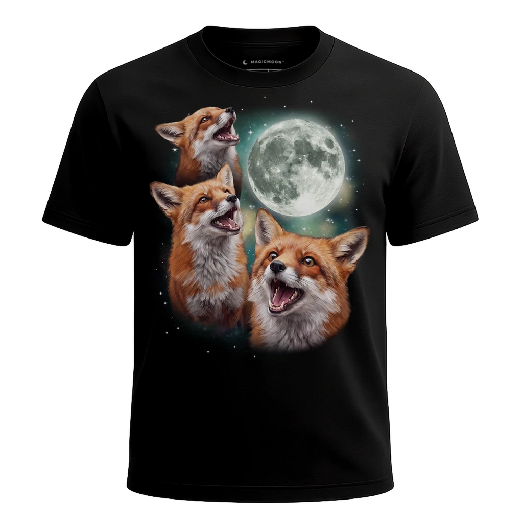 MagicMoon Three Fox Moon - Funny Animal Shirt, White Elephant Gift, Novelty T-Shirt