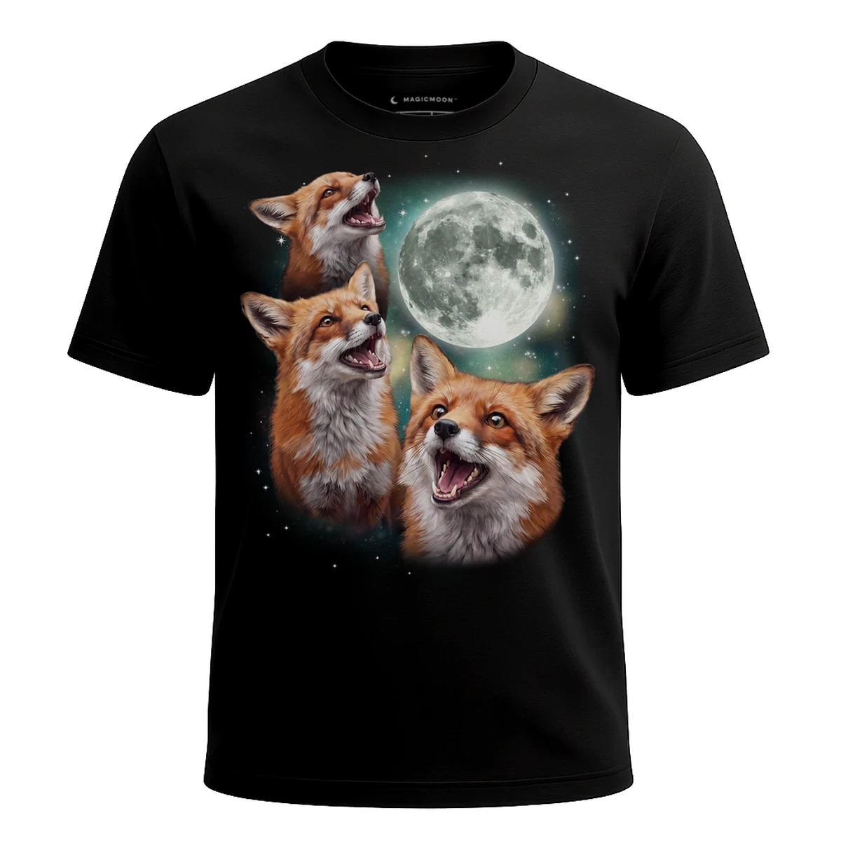 MagicMoon Three Fox Moon - Funny Animal Shirt, White Elephant Gift, Novelty T-Shirt