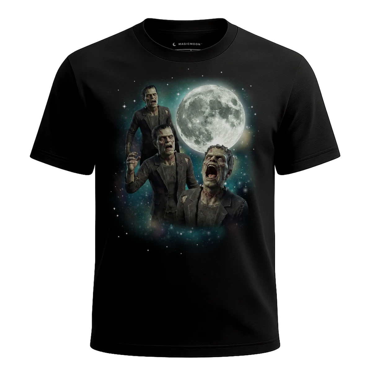 MagicMoon Three Frankenstein Moon - Halloween Costume Shirt, White Elephant Gift, Novelty T-Shirt