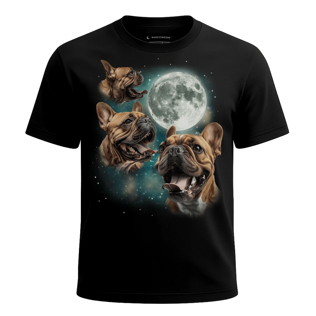 MagicMoon Three French Bulldog Brown Moon - Funny Animal Shirt, White Elephant Gift, Novelty T-Shirt