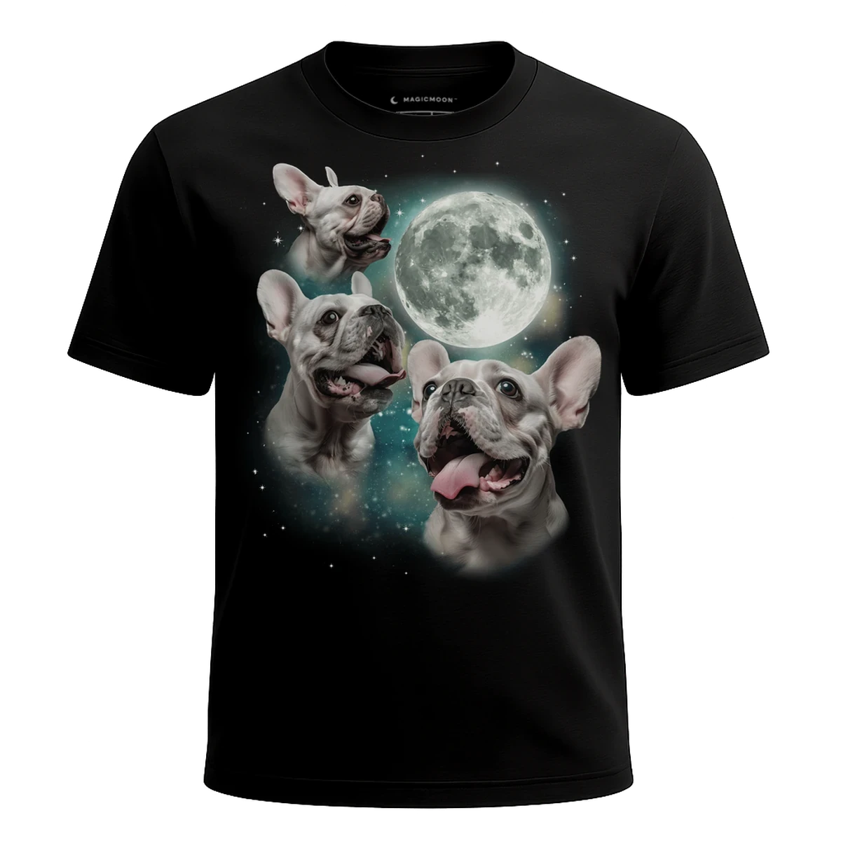 MagicMoon Three French Bulldog White Moon - Funny Animal Shirt, White Elephant Gift, Novelty T-Shirt