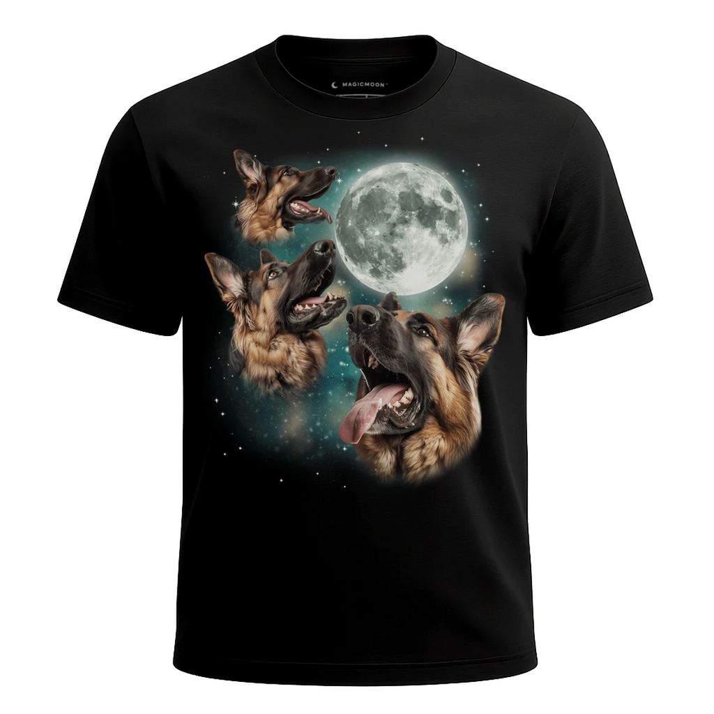 MagicMoon Three German Shepherd Moon - Funny Animal Shirt, White Elephant Gift, Novelty T-Shirt