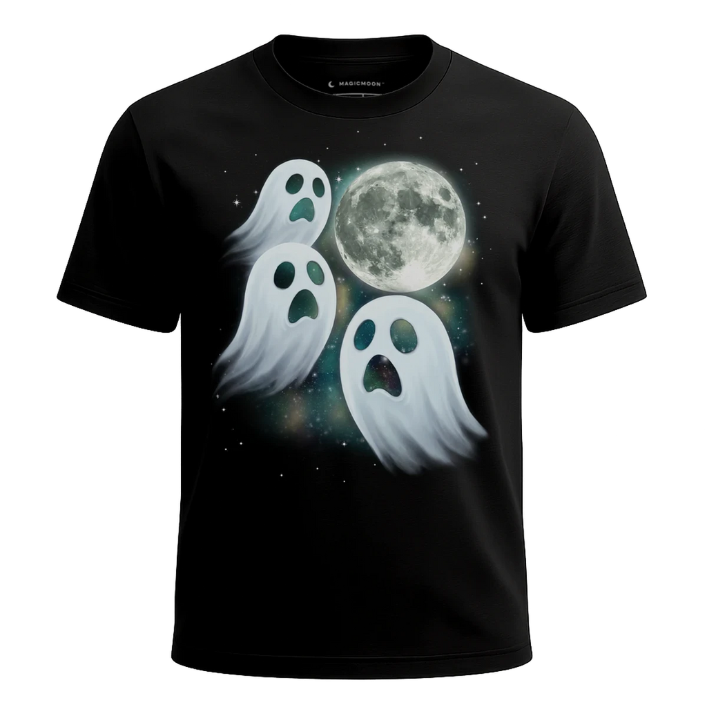MagicMoon Three Ghost Moon - Halloween Costume Shirt, White Elephant Gift, Novelty T-Shirt