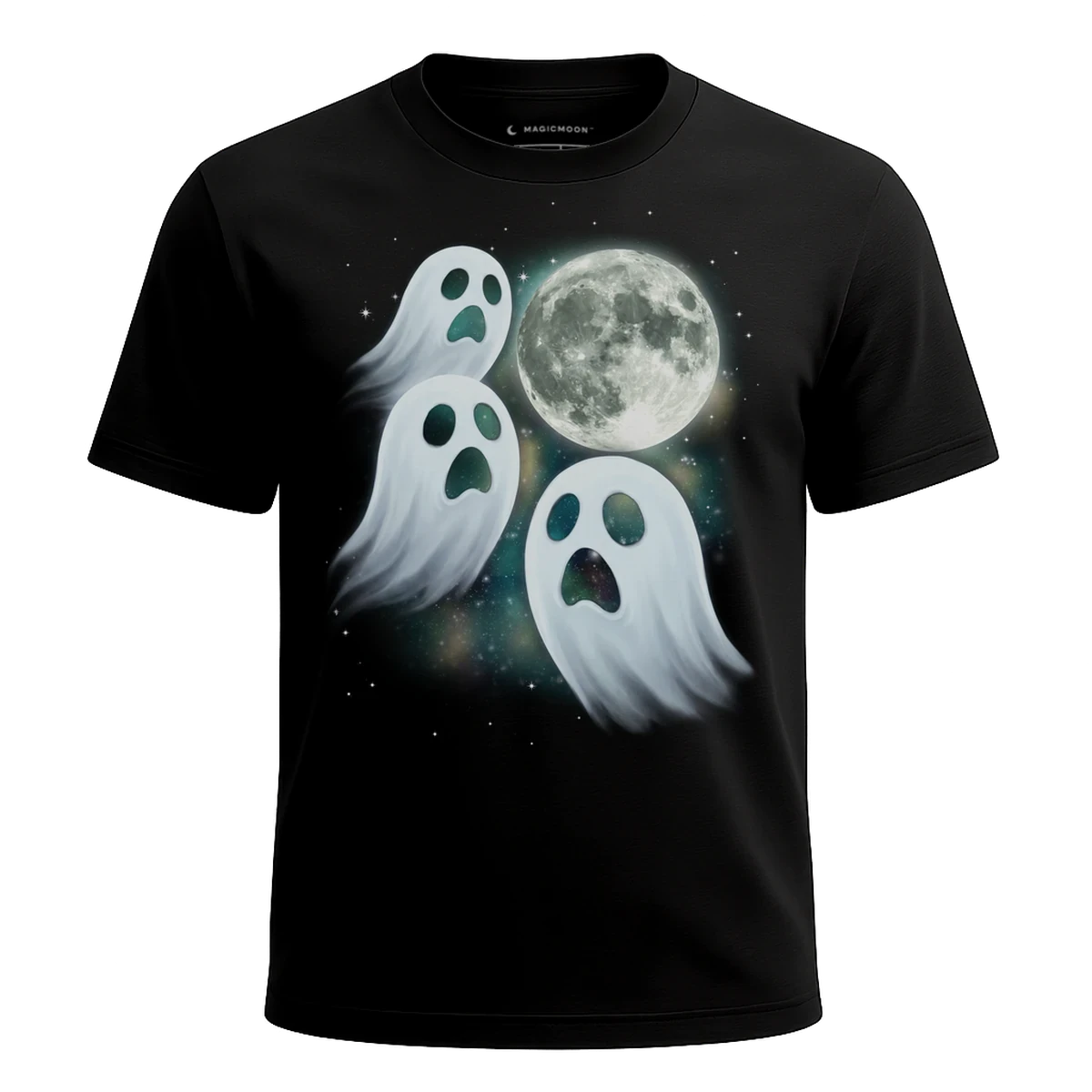 MagicMoon Three Ghost Moon - Halloween Costume Shirt, White Elephant Gift, Novelty T-Shirt