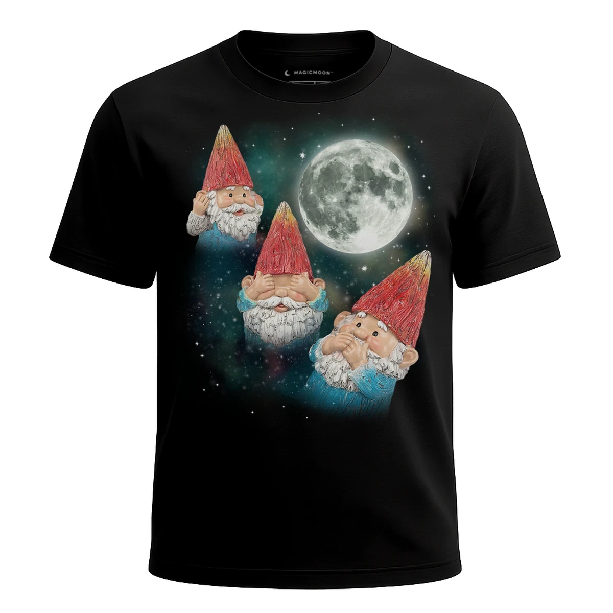 MagicMoon Three Gnome Moon - Funny Novelty Shirt, White Elephant Gift, Novelty T-Shirt