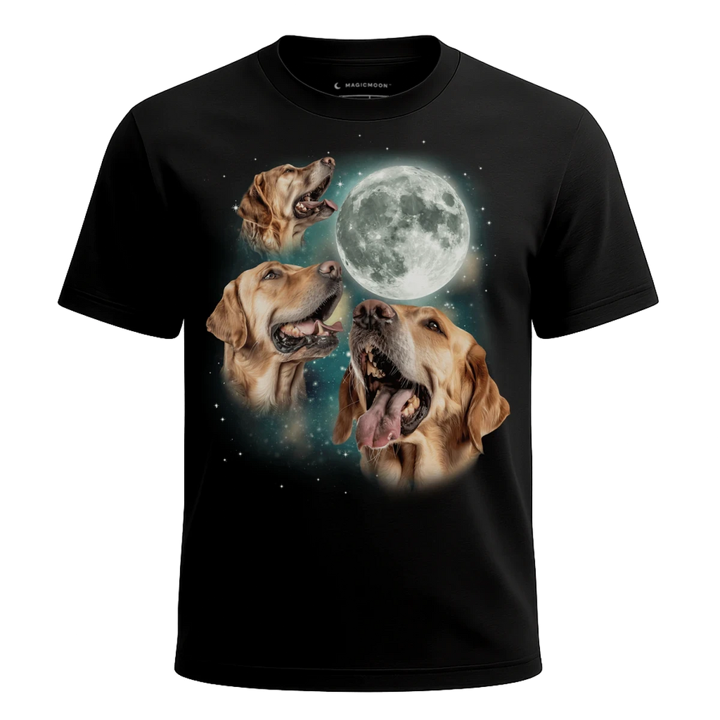 MagicMoon Three Golden Retriever Moon - Funny Animal Shirt, White Elephant Gift, Novelty T-Shirt