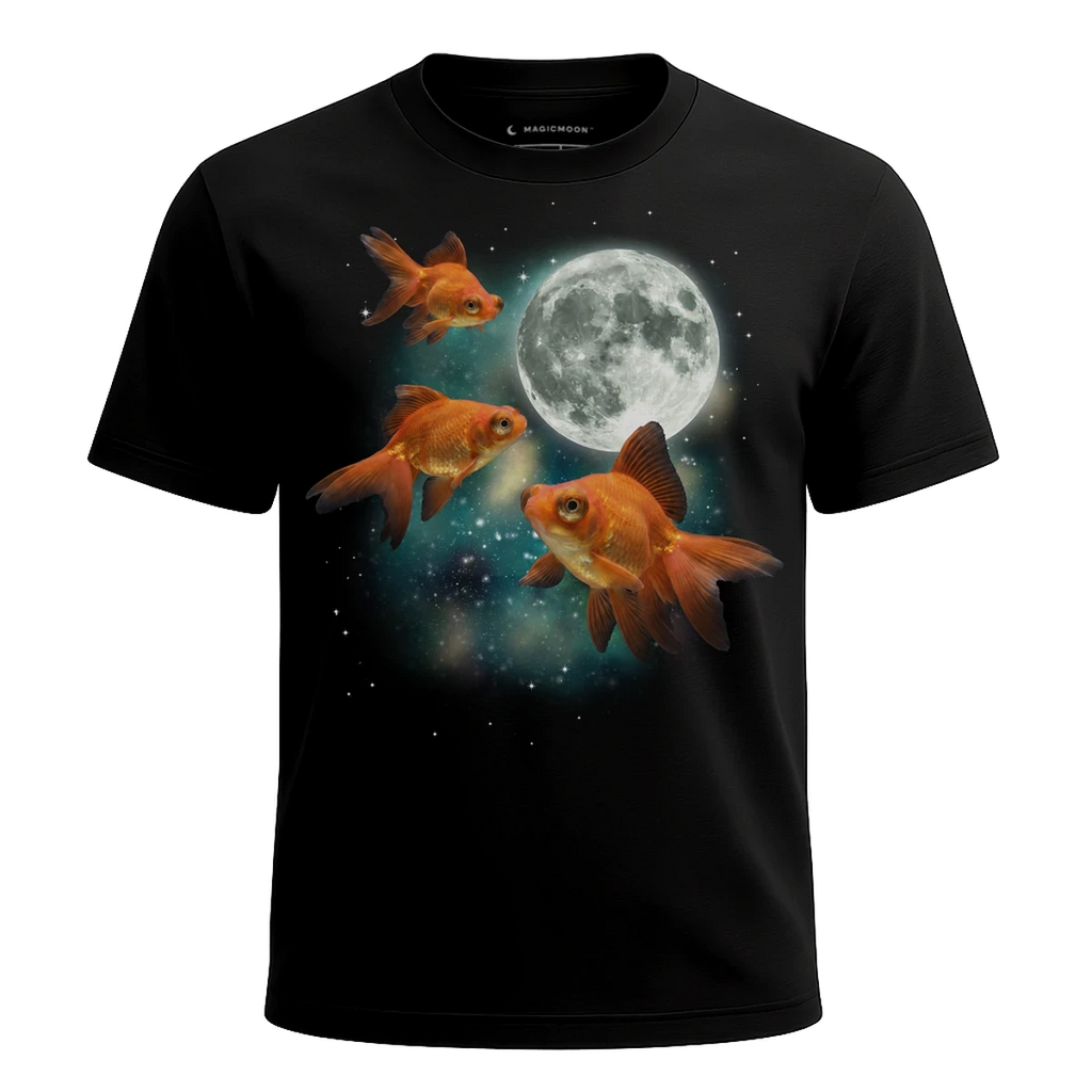 MagicMoon Three Goldfish Moon - Funny Animal Shirt, White Elephant Gift, Novelty T-Shirt