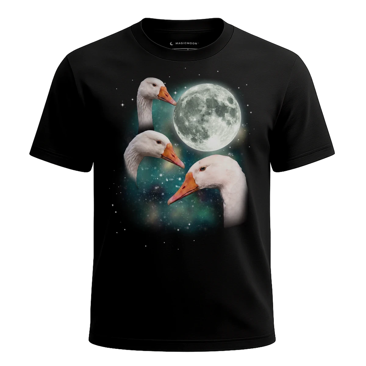 MagicMoon Three Goose Moon - Funny Animal Shirt, White Elephant Gift, Novelty T-Shirt