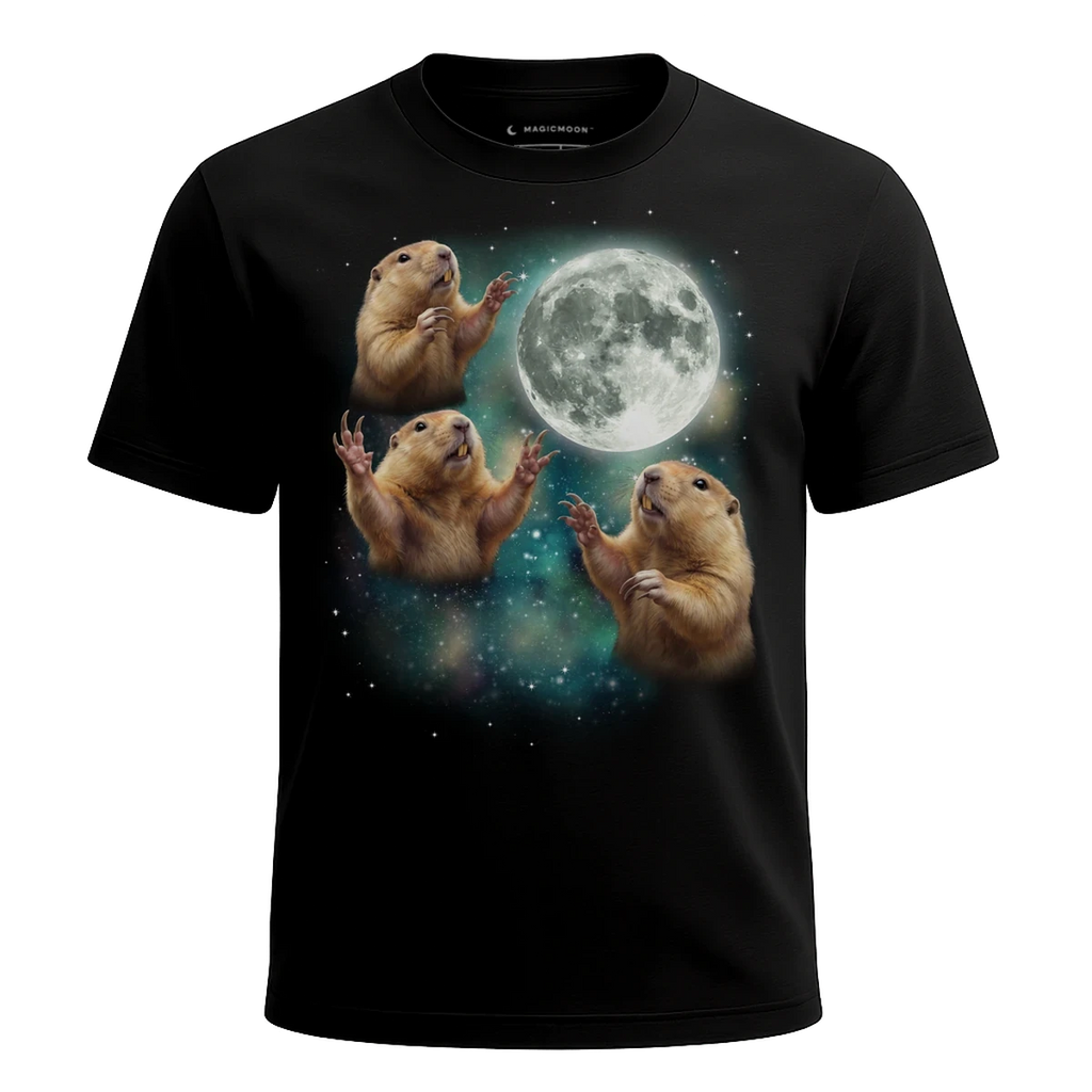 MagicMoon Three Gopher Moon - Funny Animal Shirt, White Elephant Gift, Novelty T-Shirt