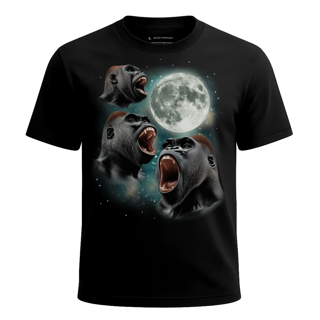 MagicMoon Three Gorilla Moon - Funny Animal Shirt, White Elephant Gift, Novelty T-Shirt