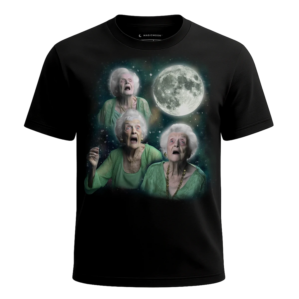 MagicMoon Three Granny Moon - Funny Animal Shirt, White Elephant Gift, Novelty T-Shirt