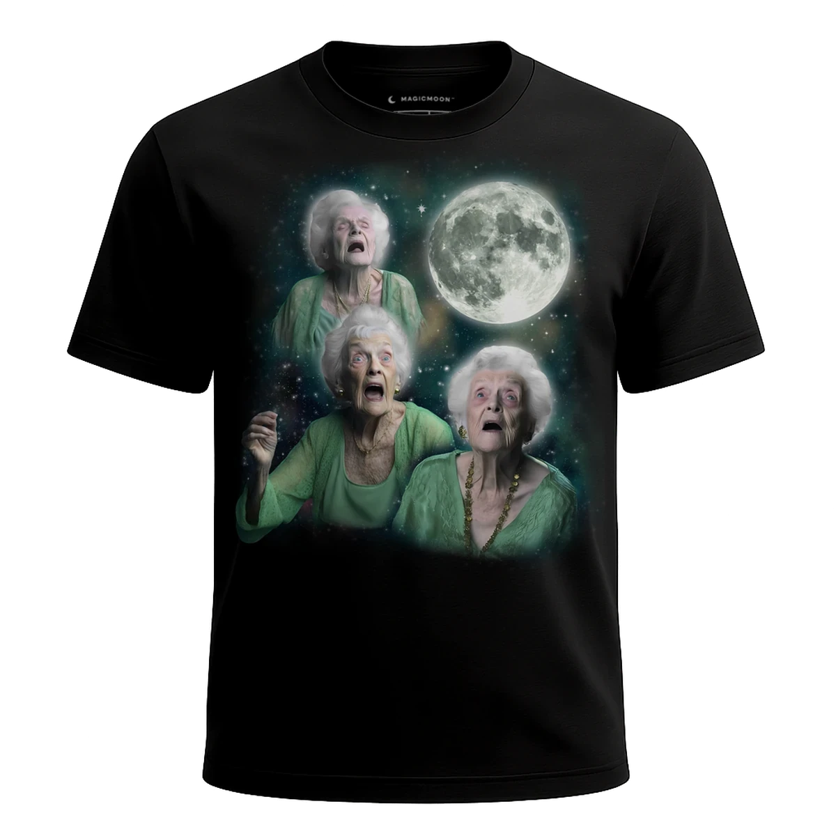 MagicMoon Three Granny Moon - Funny Animal Shirt, White Elephant Gift, Novelty T-Shirt