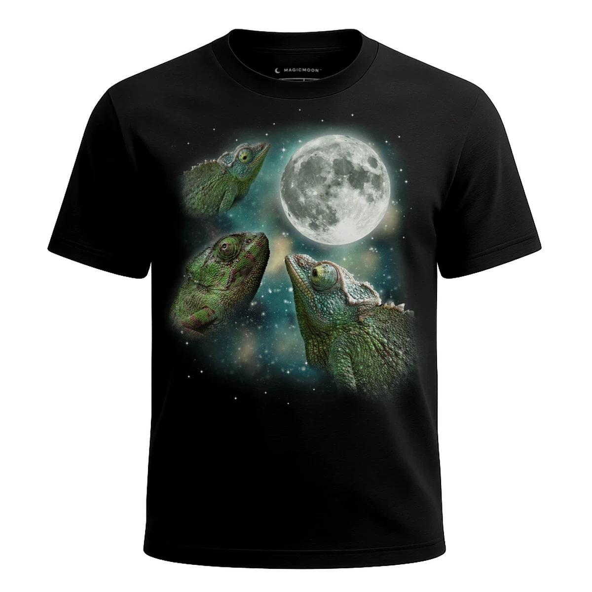 MagicMoon Three Green Chameleon Moon - Funny Animal Shirt, White Elephant Gift, Novelty T-Shirt