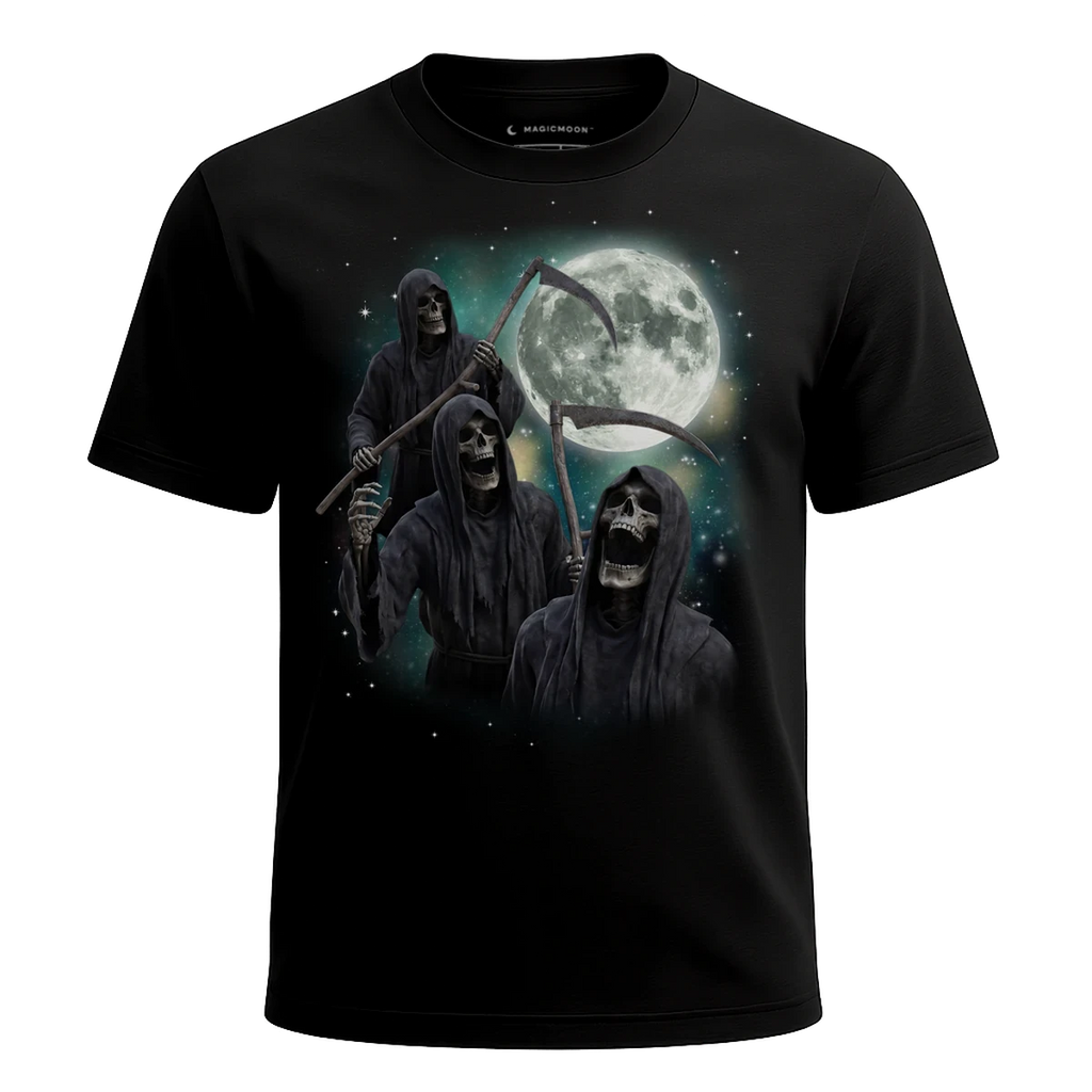 MagicMoon Three Grim Reaper Moon - Halloween Costume Shirt, White Elephant Gift, Novelty T-Shirt