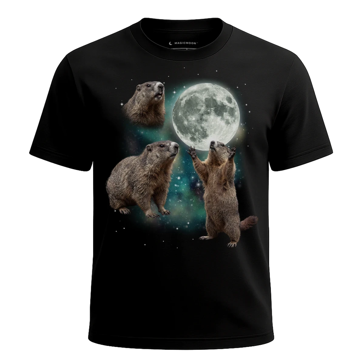 MagicMoon Three Groundhog Moon - Funny Animal Shirt, White Elephant Gift, Novelty T-Shirt