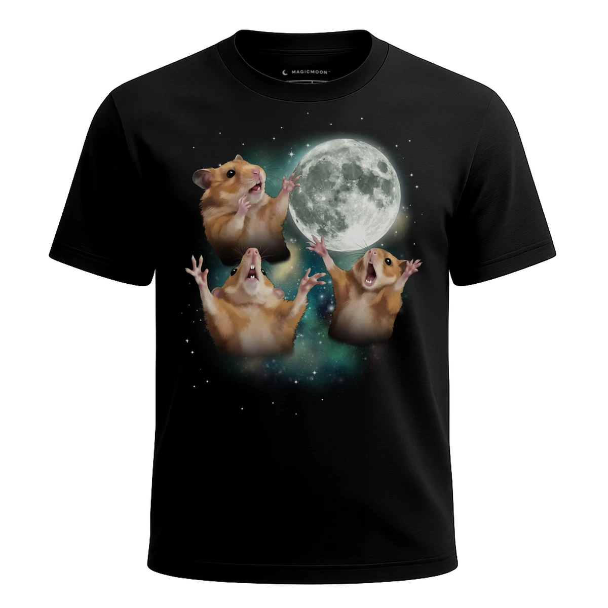 MagicMoon Three Hamster Moon - Funny Animal Shirt, White Elephant Gift, Novelty T-Shirt