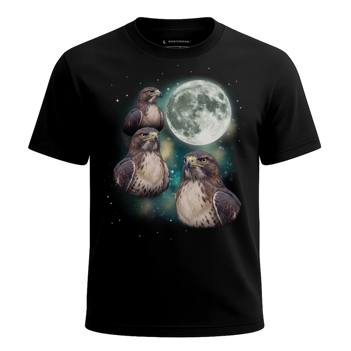 MagicMoon Three Hawk Moon - Funny Animal Shirt, White Elephant Gift, Novelty T-Shirt